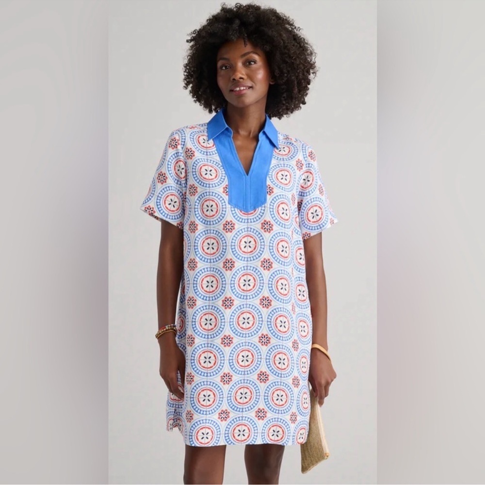 UNTUCKit Women’s Paola Linen Blend Tunic Style Dress Medallion Print Sz Small